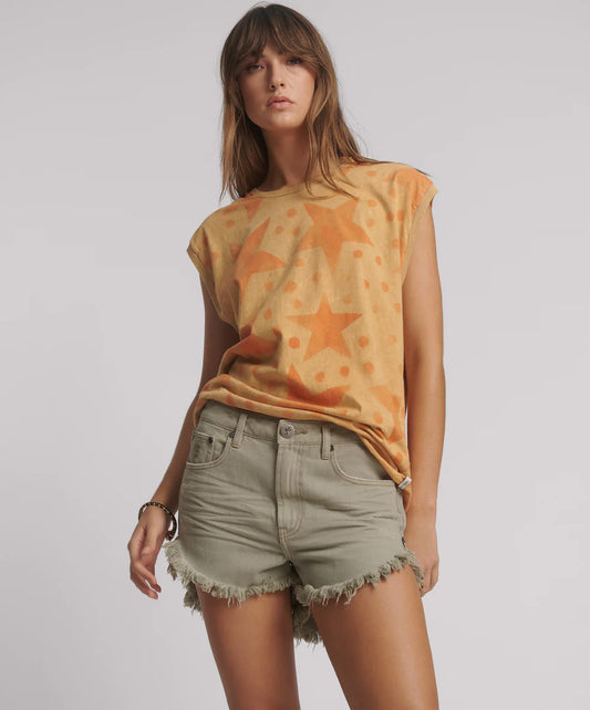 Faded Kaki Mid Waist Outlaws Denim Shorts